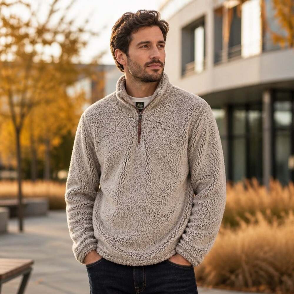 Grizzly Sherpa Mens 1/4 Zip Pullover Fleece Oatmeal X-Large